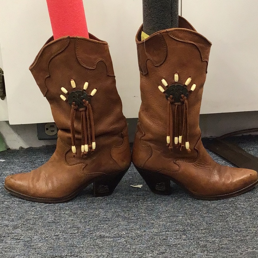 SOLD - Vintage Zodiac Tan Western Boots with Tassel Accents